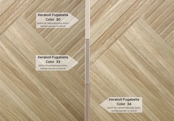 Jak dobrać kolor fugi do płytek drewnopodobnych? Przykłady doboru fugi Kerakoll Fugabella do jasnych, średnich i ciemnych odcieni płytek.
