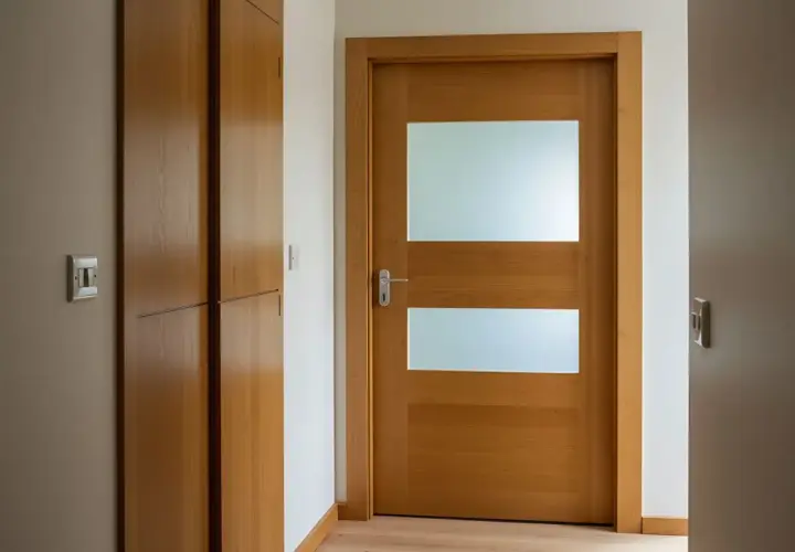 Nowe drzwi z szybą, idealny pomysł na odświeżenie wnętrza. Drewniana okładzina i nowoczesny design.