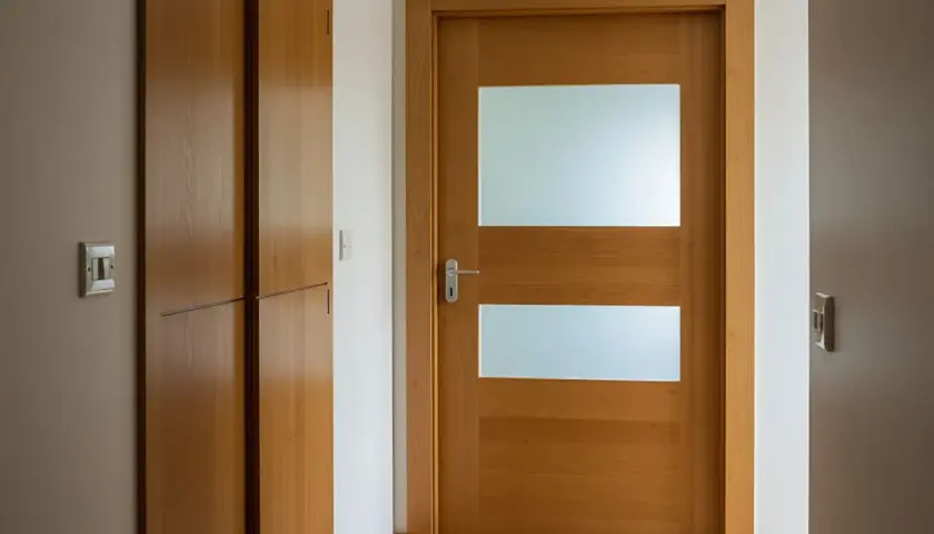 Nowe drzwi z szybą, idealny pomysł na odświeżenie wnętrza. Drewniana okładzina i nowoczesny design.