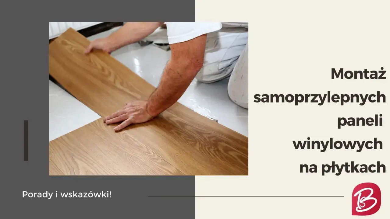 Montaż samoprzylepnych paneli winylowych na płytkach. Ręce układają drewnopodobny panel.